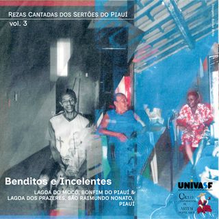 Fotos de Nezinho, Neli e Ineli sentados cantando; fotos sobrepostas e misturadas por colagens de impressão e transparência.